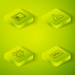 Set Isometric line Gold mine, ring, bars 24k and Safe icon. Vector