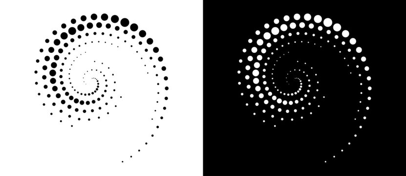 Abstract background with halftone dots in circle. Art design circle as logo or icon. A black figure on a white background and an equally white figure on the black side.