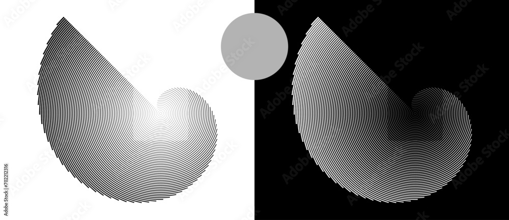 Poster abstract background with halftone dots in circle. art design circle as logo or icon. a black figure 