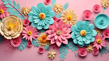 Floral arrangement in cut paper style, generative ai