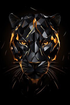 Abstract Panther close-up in yellow Neon lighting, green eyes, 3D, Banner, Album design, notebooks, smartphone background