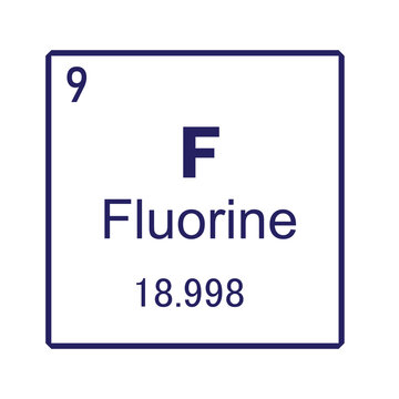 Fluorine Chemical Element Symbol, Vector Image Illustration Isolated on White Background 
