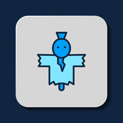 Filled outline Scarecrow icon isolated on blue background. Happy Halloween party.  Vector