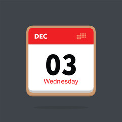 wednesday 03 december icon with black background, calender icon