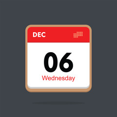 wednesday 06 december icon with black background, calender icon