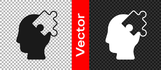Black Solution to the problem in psychology icon isolated on transparent background. Puzzle. Therapy for mental health.  Vector