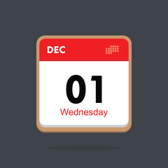 wednesday 01 december icon with black background, calender icon
