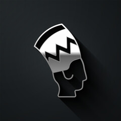 Silver Nefertiti icon isolated on black background. Long shadow style. Vector
