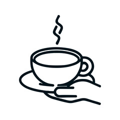 Stylized minimalistic vector illustration of a cup of coffee with steam in a linear style, ideal for cafes, menus, banners and promotional materials