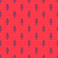 Blue line No usb cable cord icon isolated seamless pattern on red background. Connectors and sockets for PC and mobile devices.  Vector