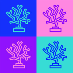 Pop art line Coral icon isolated on color background.  Vector