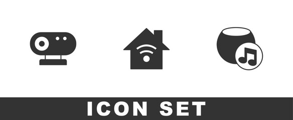 Set Web camera, Smart home with wi-fi and Voice assistant icon. Vector