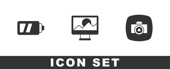 Set Battery for camera, Photo retouching and  icon. Vector