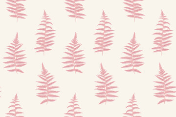 Pastel light shape leaves branches fern seamless pattern. Vector hand drawn sketch. Simple botanical background with stylized artistic leaf stems. Design for fashion, fabric, wallpaper © incarnadine