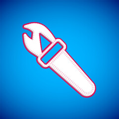 White Torch flame icon isolated on blue background. Symbol fire hot, flame power, flaming and heat.  Vector