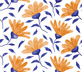 Vector watercolor abstract flower pattern.