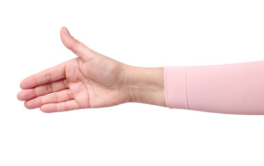 Woman's hand reaching out with open palm