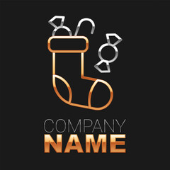 Line Christmas stocking icon isolated on black background. Merry Christmas and Happy New Year. Colorful outline concept. Vector