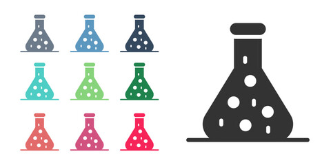 Black Test tube and flask chemical laboratory test icon isolated on white background. Laboratory glassware sign. Set icons colorful. Vector