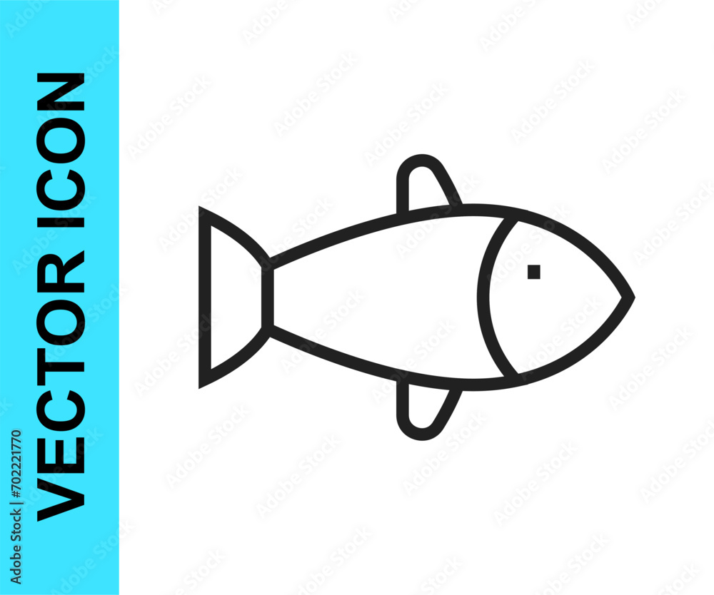 Poster Black line Fish icon isolated on white background.  Vector