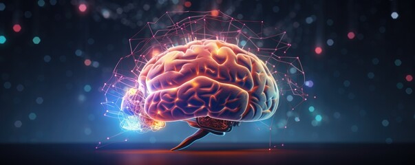 Creative illustration of human memory brain full of colors, panorama banner. Generative Ai. - obrazy, fototapety, plakaty