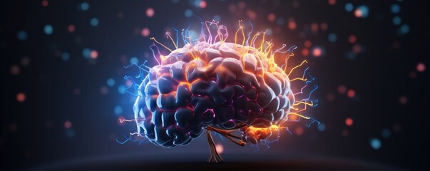 Creative illustration of human memory brain full of colors, panorama banner. Generative Ai.