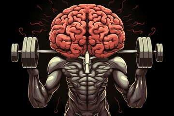 Human brain is lifting a heavy dumbbell, better brain memory concept. Generative Ai.