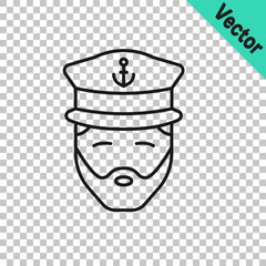 Black line Captain of ship icon isolated on transparent background. Travel tourism nautical transport. Voyage passenger ship, cruise liner.  Vector