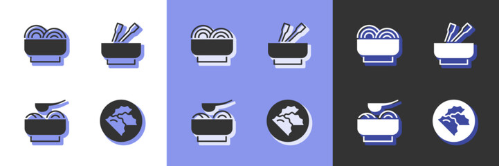 Set Dumpling, Asian noodles bowl, Ramen soup and  icon. Vector