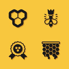 Set Honeycomb, award and Queen bee icon with long shadow. Vector