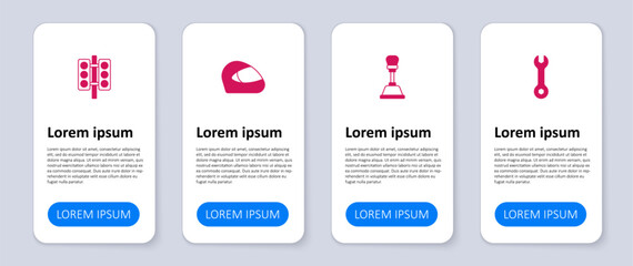 Set Wrench spanner, Gear shifter, Racing helmet and traffic light. Business infographic template. Vector