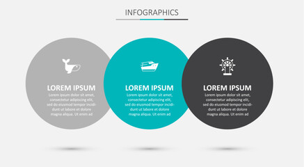 Set Speedboat, Whale and Ship steering wheel. Business infographic template. Vector