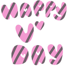 Happy Valentine's Day in handwriting, pink and grey color 