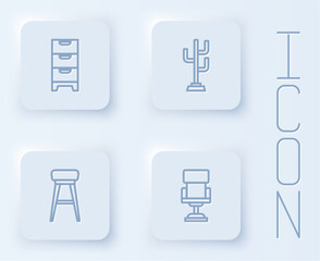 Set line Chest of drawers, Coat stand, Chair and Office chair. White square button. Vector