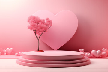 Valentine's day concept image with pink heart background. Valentine's day stage banner.