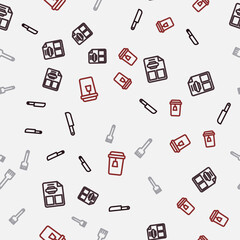 Set line Knife, Restaurant cafe menu, Fork and Cup of tea on seamless pattern. Vector