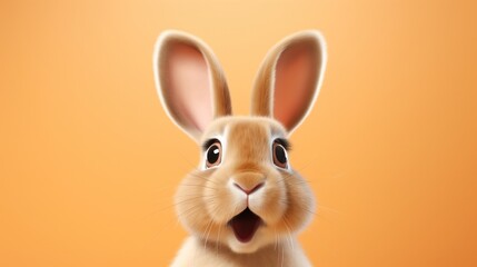 Fototapeta premium photo portrait of bunny or rabbit on peach background for digital printing wallpaper, custom design, easter concept