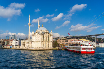 Fototapeta na wymiar Ortakoy District view from Bosphorus in Istanbul.