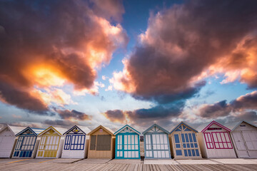 Colorful beach huts in Cayeux, Normandy, France