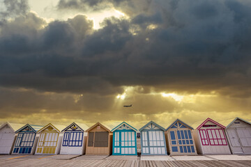 Colorful beach huts in Cayeux, Normandy, France