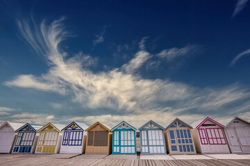 Colorful beach huts in Cayeux, Normandy, France