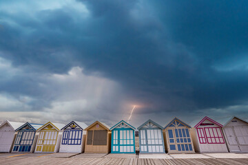 Colorful beach huts in Cayeux, Normandy, France