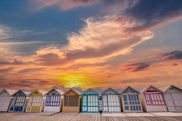 Colorful beach huts in Cayeux, Normandy, France