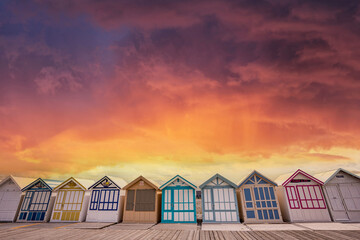 Colorful beach huts in Cayeux, Normandy, France