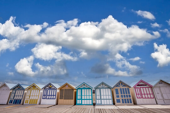Colorful beach huts in Cayeux, Normandy, France