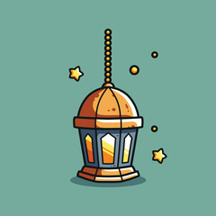 Fototapeta na wymiar Ramadan Lantern Ornament Cartoon isolated on a green background. Design for stickers, icons, web, etc. Vector - Illustration.
