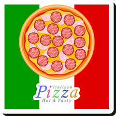 Illustration on theme big hot tasty pizza to pizzeria menu
