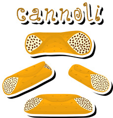 Illustration on theme big set different types sweet waffles Sicilian dessert cannoli