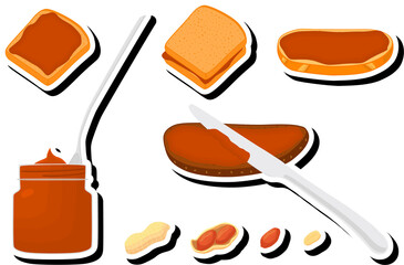 Illustration on theme big colored set different types peanut butter