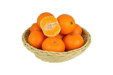 Orange group in basket isolated on white background with clipping path.